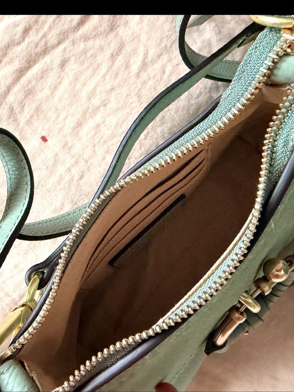 SEE BY CHLOÉ Joan Mini Textured-leather And Suede Shoulder Bag In Green - Picture 4 of 7